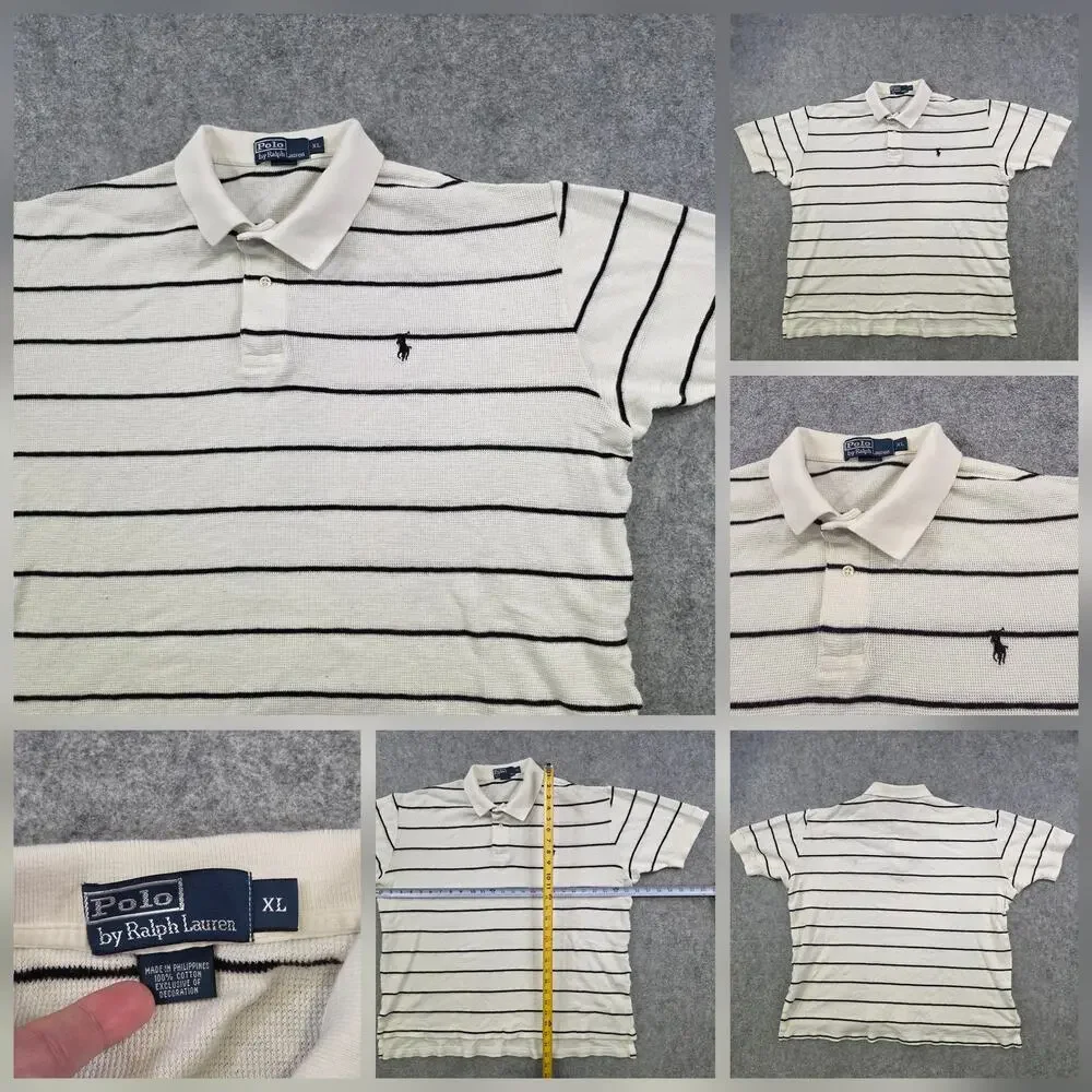 Polo Ralph Lauren T Shirt Mens XL White Striped Cotton Short Sleeve Pony‎ Logo